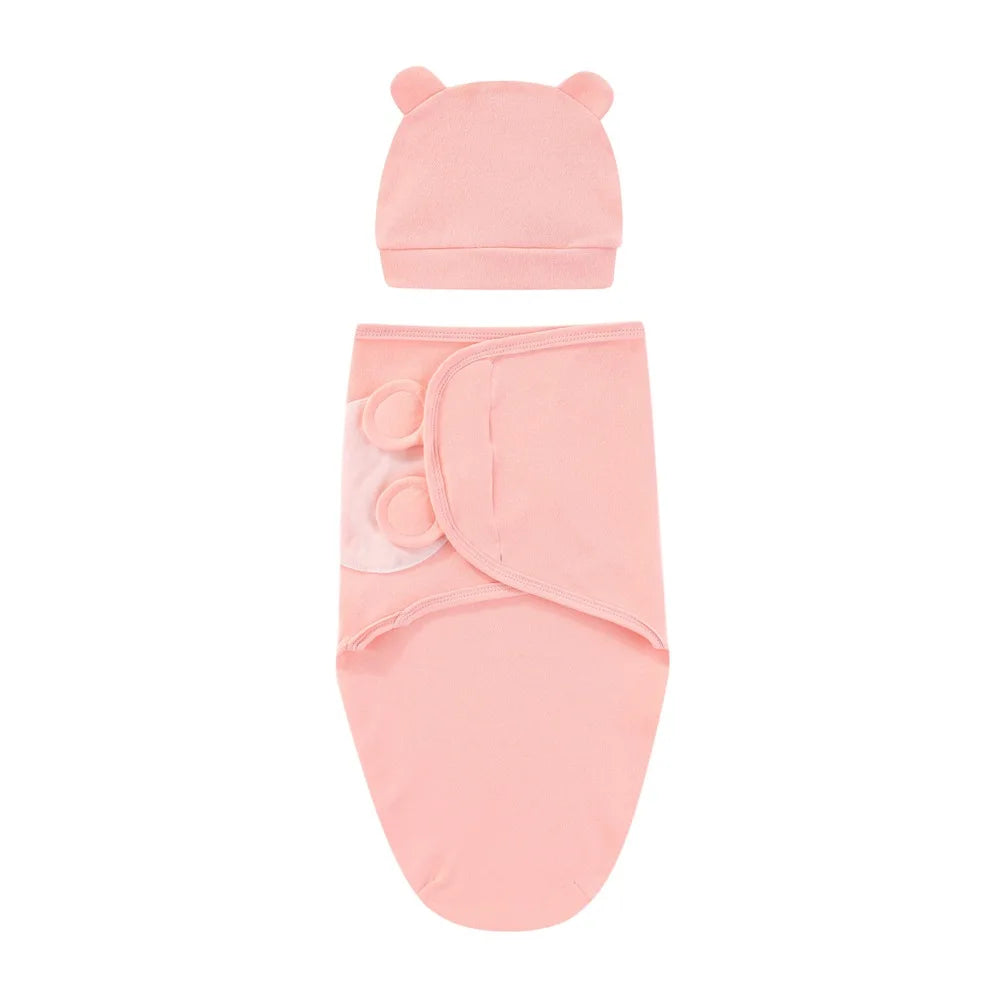 ZOETOPKID Baby Blanket and Hat Set pure Cotton Newborn Swaddle Adjustable Infant Wraps Applicable 4 Seasons 0-3 Months Blankets