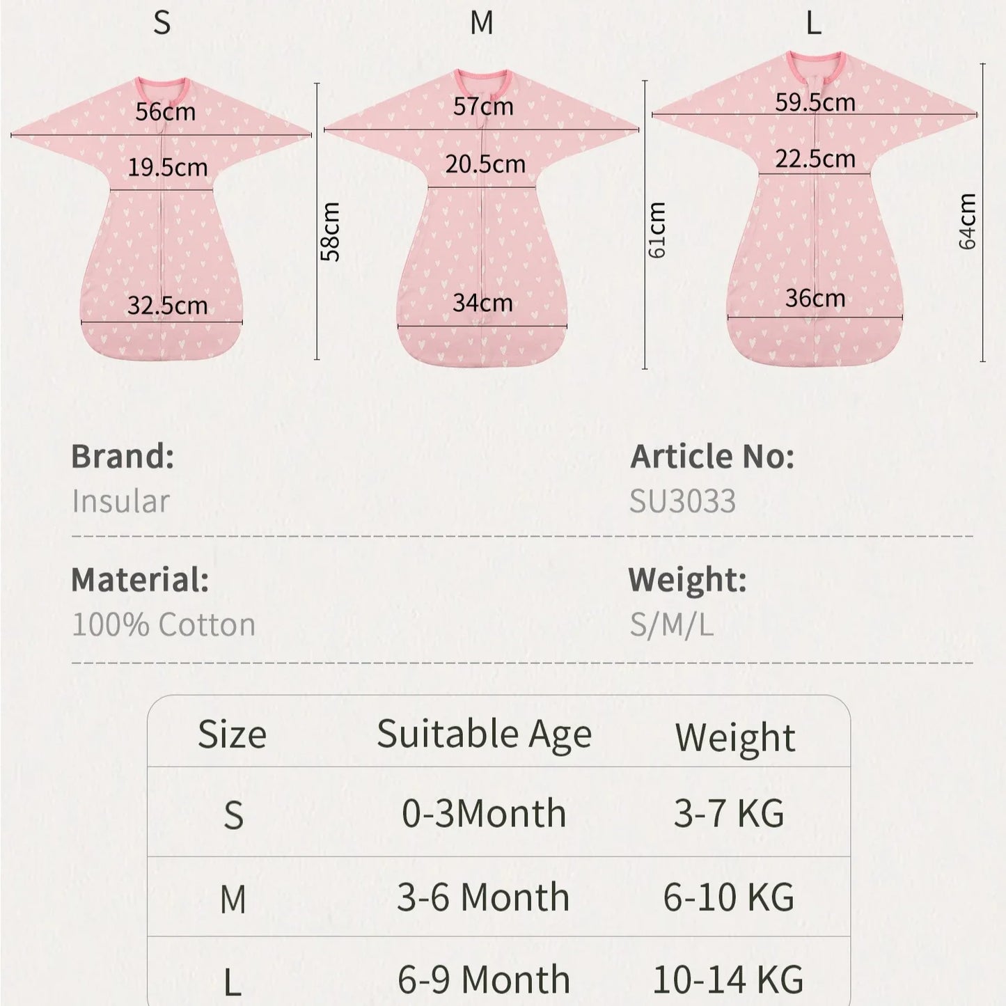 INSULAR Newborn Sleep Sack - Soft Cotton Anti-Startle Blanket