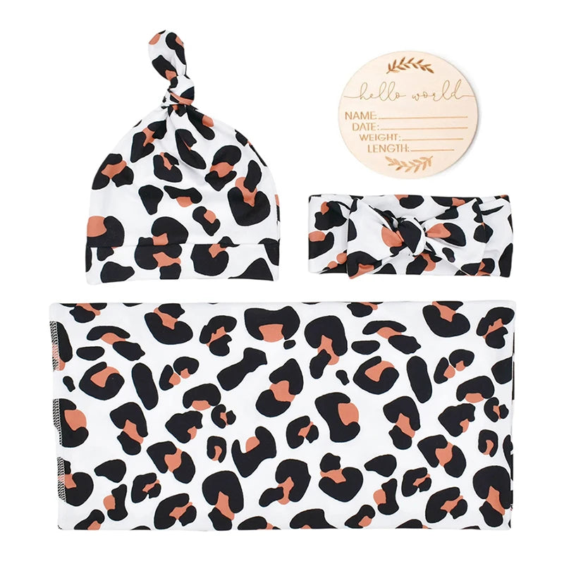 Newborn Swaddle Blanket & Headband Set - 4 Piece