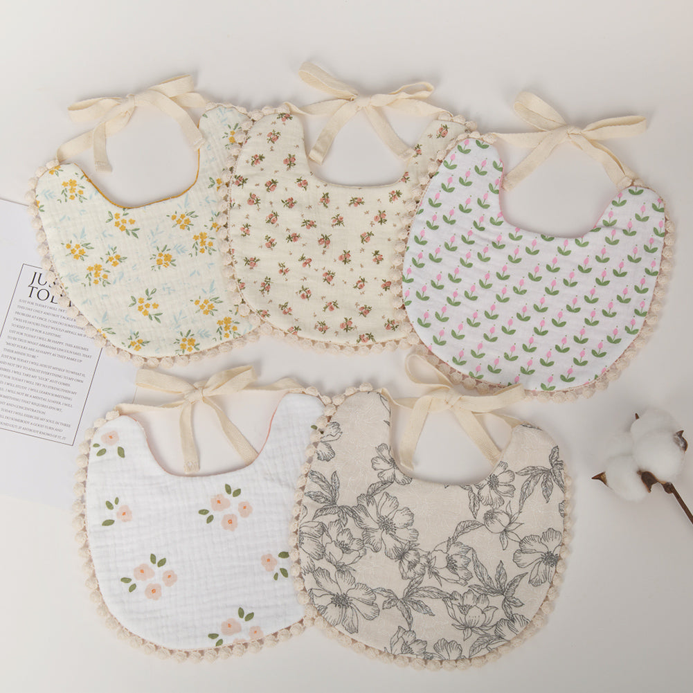 Muslin Cotton Baby Boys Girls Bibs Double Side Flower Rainbow Print Saliva Towel Infant Feeding Burp Cloth Kids Adjustable Scarf