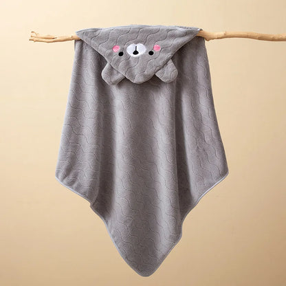 Swaddle Blankets: Toddler Bathrobe Hooded Coral Fleece Towel Blanket