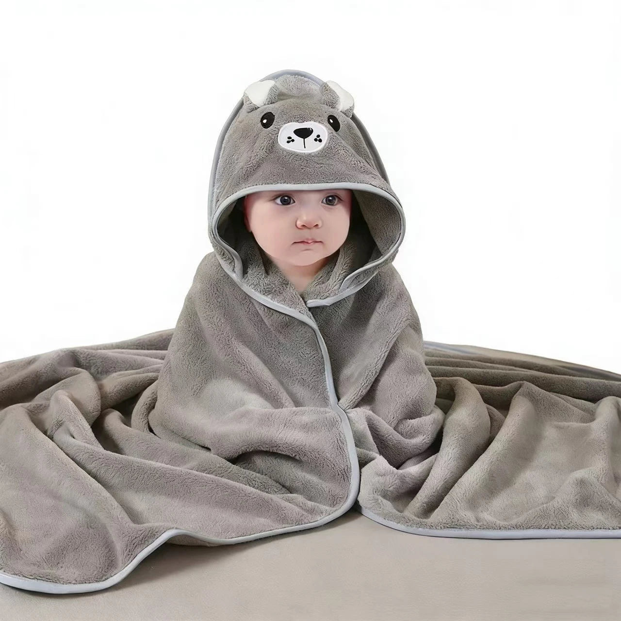 Swaddle Blankets: Toddler Bathrobe Hooded Coral Fleece Towel Blanket