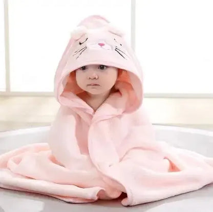 Swaddle Blankets: Toddler Bathrobe Hooded Coral Fleece Towel Blanket