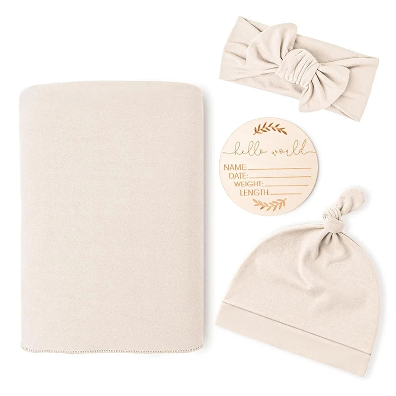 Newborn Swaddle Blanket & Headband Set - 4 Piece