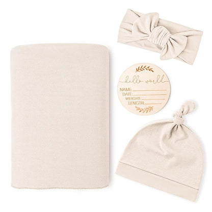 Newborn Swaddle Blanket & Headband Set - 4 Piece