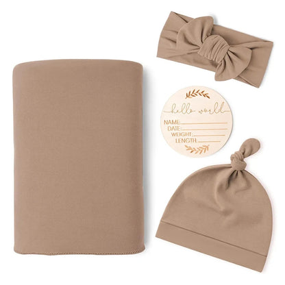 Newborn Swaddle Blanket & Headband Set - 4 Piece