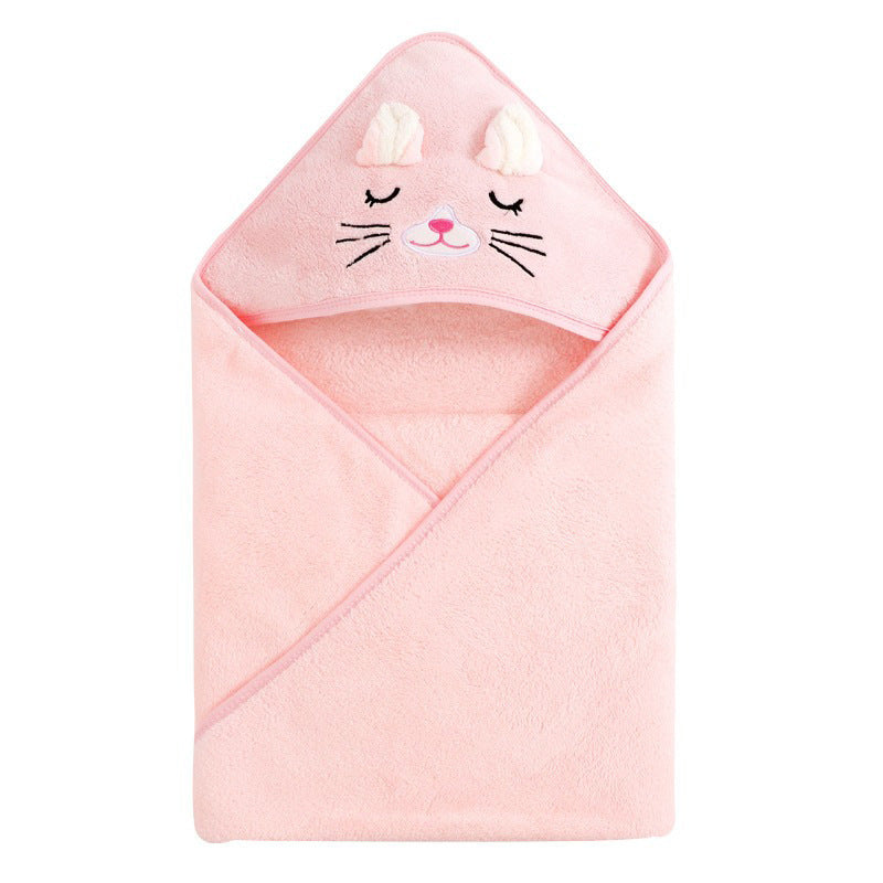 Swaddle Blankets: Toddler Bathrobe Hooded Coral Fleece Towel Blanket