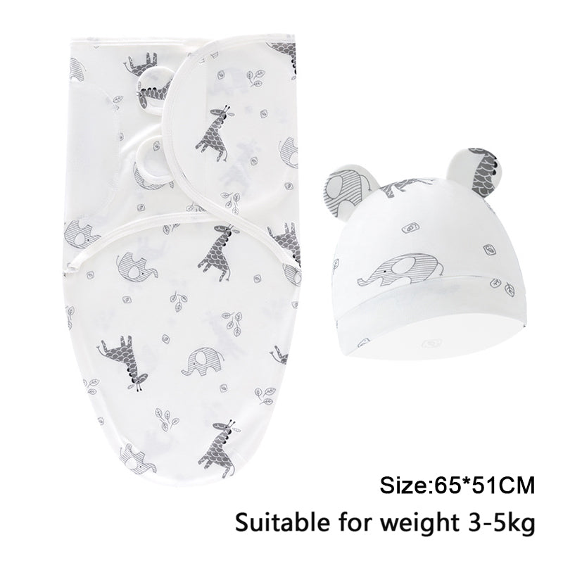 Newborn Swaddle Set: Cartoon Cotton Blanket & Hat 0-6M