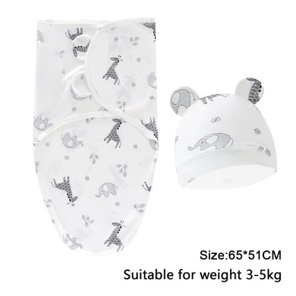Newborn Swaddle Set: Cartoon Cotton Blanket & Hat 0-6M