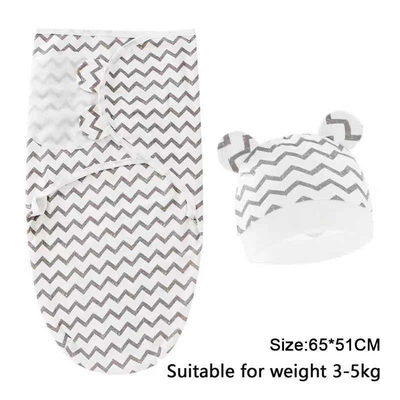 Newborn Swaddle Set: Cartoon Cotton Blanket & Hat 0-6M