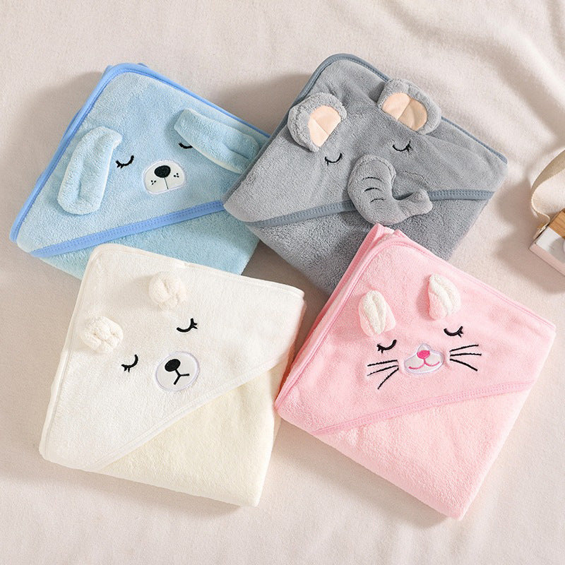 Swaddle Blankets: Toddler Bathrobe Hooded Coral Fleece Towel Blanket