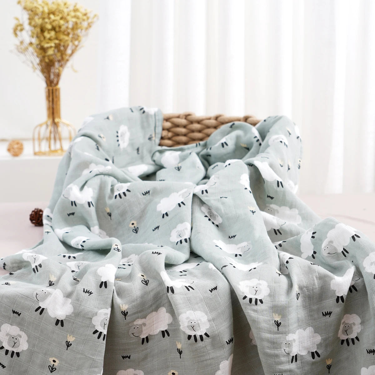 Elinfant 1 PC Baby Swaddle Blanket Bamboo Cotton Soft Baby Blankets Newborn Muslin Swaddle Blanket for Newborn Girl and Boy Baby