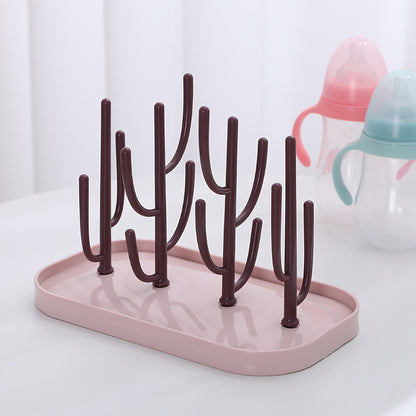 Bottle Drying Rack Pink Beige Cup Holder Storage