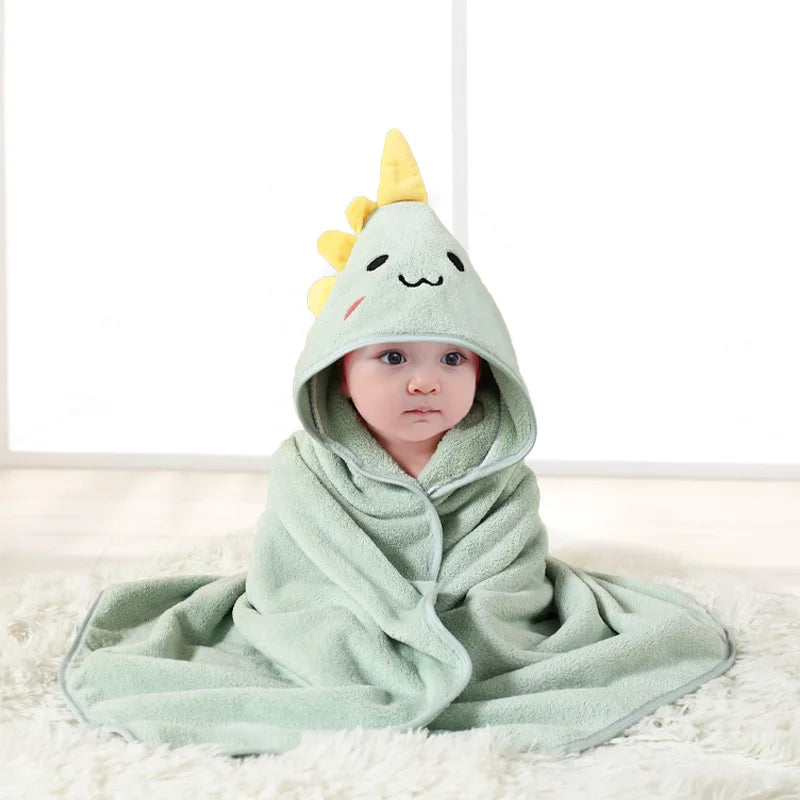 Swaddle Blankets: Toddler Bathrobe Hooded Coral Fleece Towel Blanket
