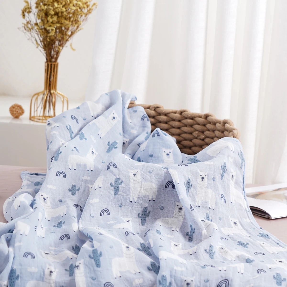 Elinfant 1 PC Baby Swaddle Blanket Bamboo Cotton Soft Baby Blankets Newborn Muslin Swaddle Blanket for Newborn Girl and Boy Baby