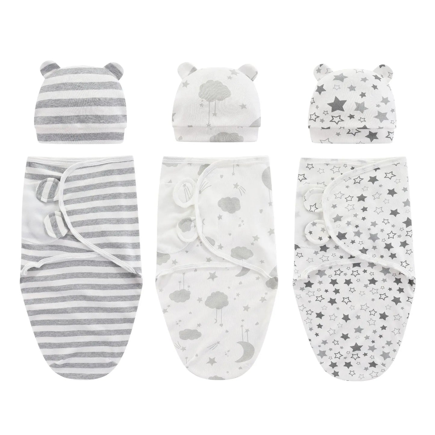 ZOETOPKID Baby Blanket and Hat Set pure Cotton Newborn Swaddle Adjustable Infant Wraps Applicable 4 Seasons 0-3 Months Blankets