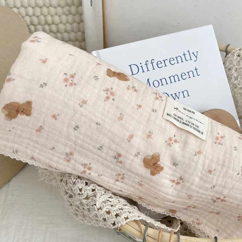 Baby Bath Towel Kids Swaddle Wrap Bedding Pure Cotton Bubble Muslin Blanket 2 Layers Infant Gauze Receiving Blanket