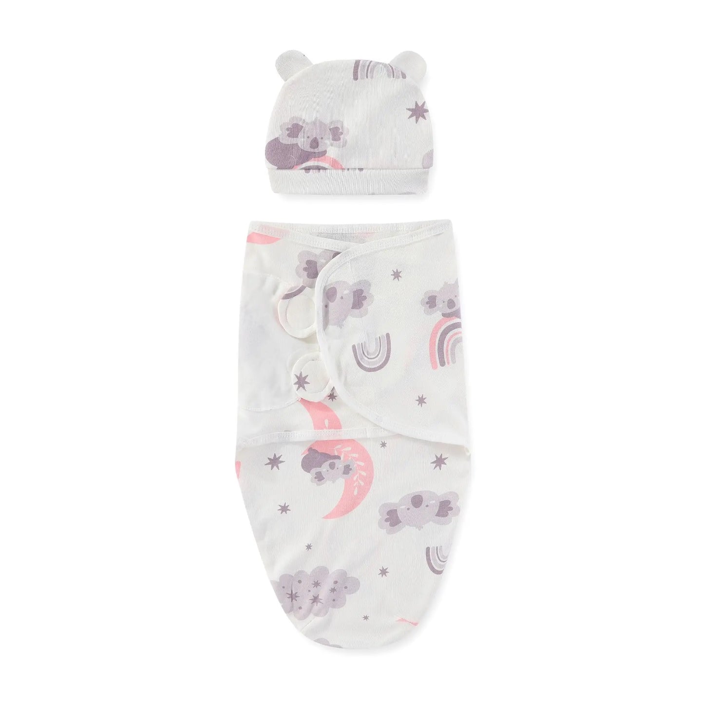 ZOETOPKID Baby Blanket and Hat Set pure Cotton Newborn Swaddle Adjustable Infant Wraps Applicable 4 Seasons 0-3 Months Blankets