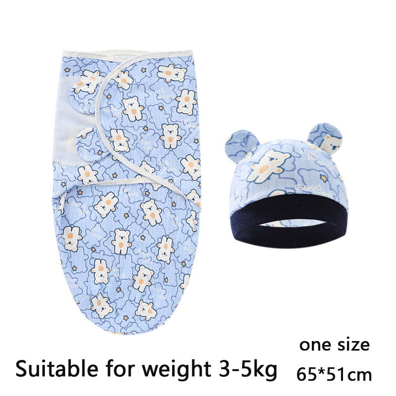 Newborn Swaddle Set: Cartoon Cotton Blanket & Hat 0-6M