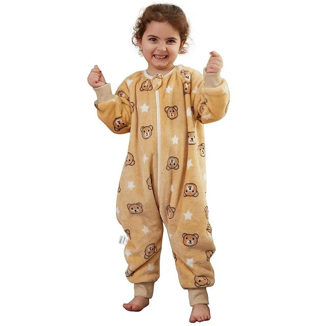 MICHLEY Cartoon Owl Kids Sleeping Bag Cute Flannel Sack Sleepsack Thick Warm Sleepwear Wearable Blanket Bodysuit 1-6T Gifts