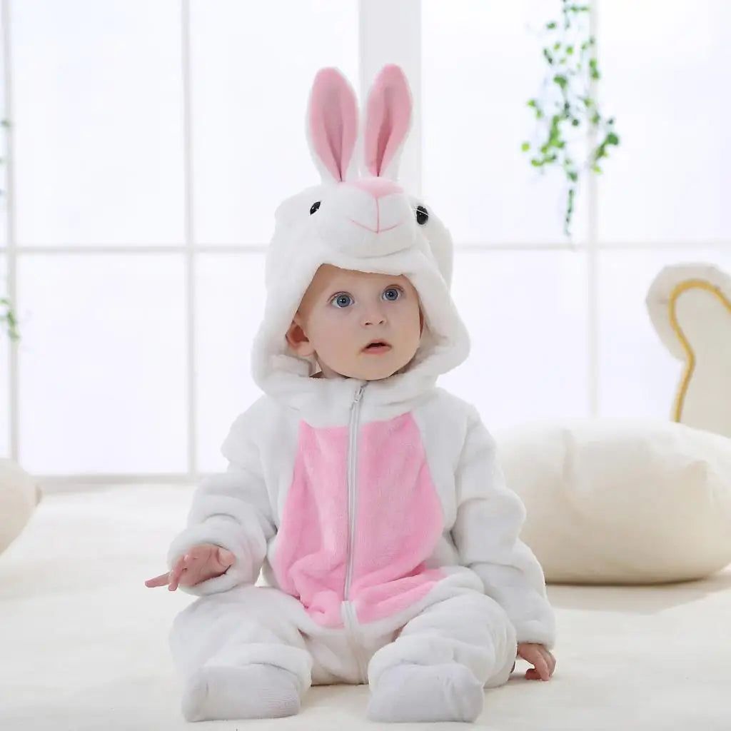 Jumpsuits: Cartoon Flannel Baby Rompers - Unicorn, Rabbit, Dinosaur