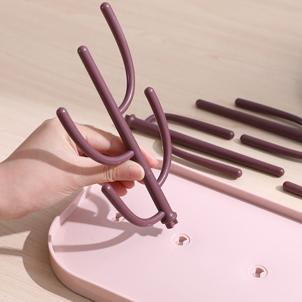 Bottle Drying Rack Pink Beige Cup Holder Storage