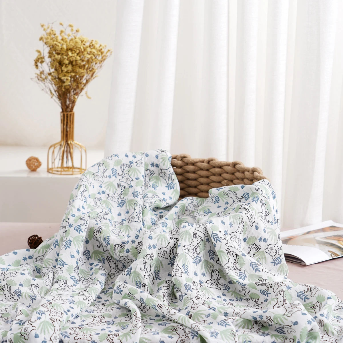 Elinfant 1 PC Baby Swaddle Blanket Bamboo Cotton Soft Baby Blankets Newborn Muslin Swaddle Blanket for Newborn Girl and Boy Baby