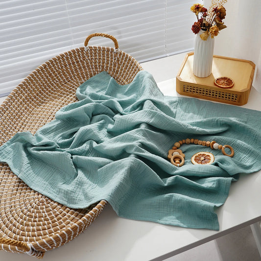 Happyflute 100% Cotton Crepe Muslin Swaddle Blanket Newborn Blanket Hug Quilt Soft Bath Towel Wrap Bedding Babies Stuff Blanket