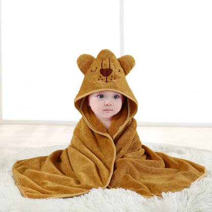 Swaddle Blankets: Toddler Bathrobe Hooded Coral Fleece Towel Blanket