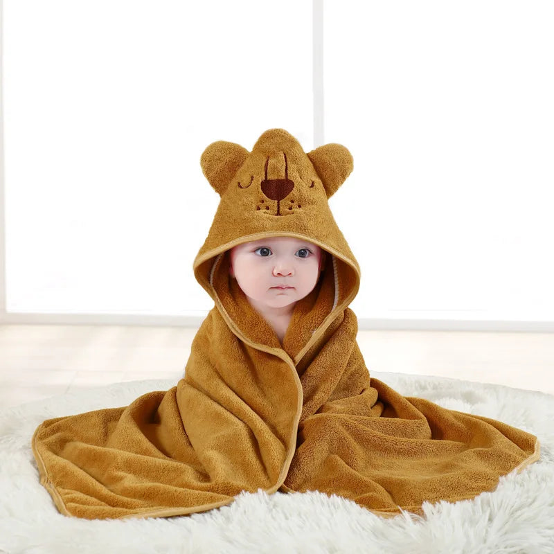 Swaddle Blankets: Toddler Bathrobe Hooded Coral Fleece Towel Blanket
