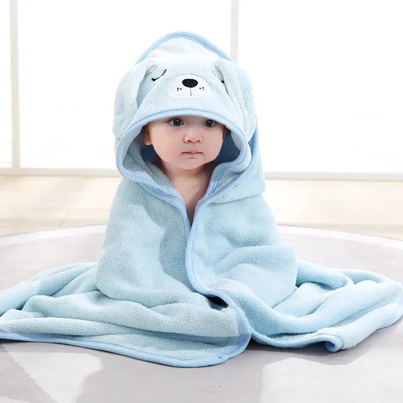 Swaddle Blankets: Toddler Bathrobe Hooded Coral Fleece Towel Blanket