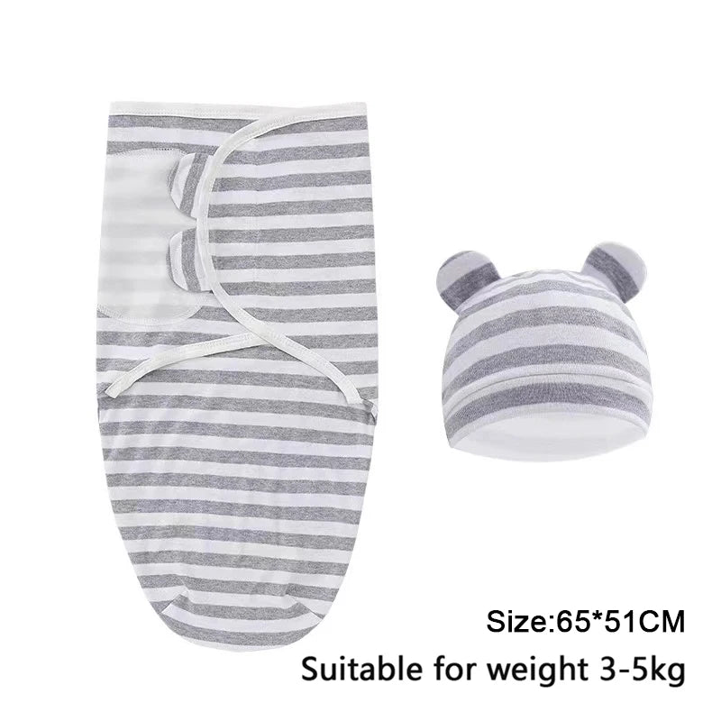 Newborn Swaddle Set: Cartoon Cotton Blanket & Hat 0-6M