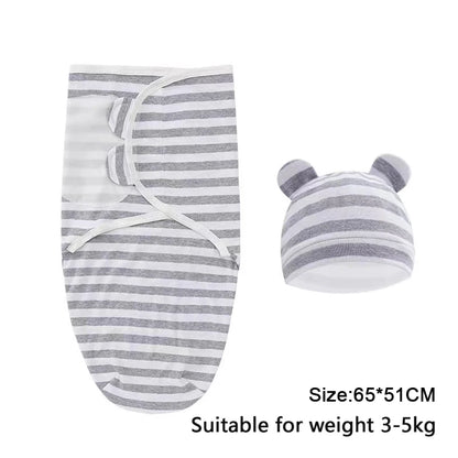 Newborn Swaddle Set: Cartoon Cotton Blanket & Hat 0-6M