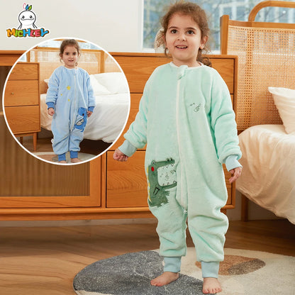 MICHLEY Cartoon Owl Kids Sleeping Bag Cute Flannel Sack Sleepsack Thick Warm Sleepwear Wearable Blanket Bodysuit 1-6T Gifts