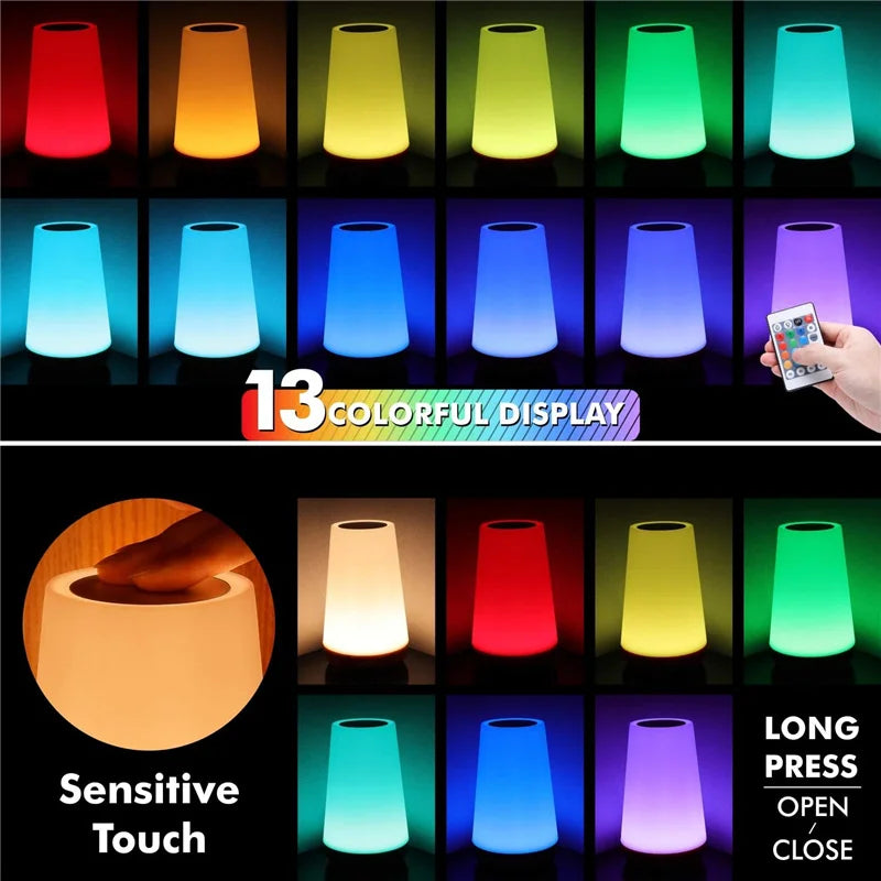 RGB LED Night Light - 13 Colors, Dimmable, Touch Control