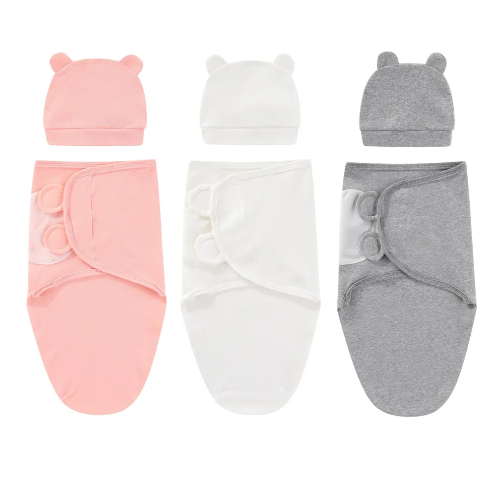 ZOETOPKID Baby Blanket and Hat Set pure Cotton Newborn Swaddle Adjustable Infant Wraps Applicable 4 Seasons 0-3 Months Blankets