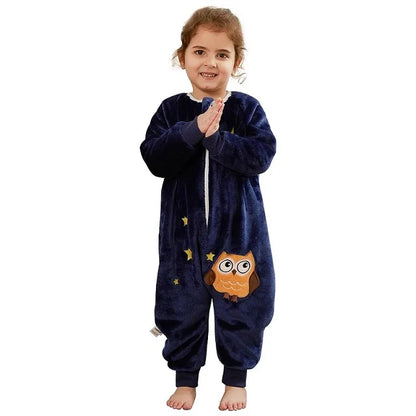 MICHLEY Cartoon Owl Kids Sleeping Bag Cute Flannel Sack Sleepsack Thick Warm Sleepwear Wearable Blanket Bodysuit 1-6T Gifts