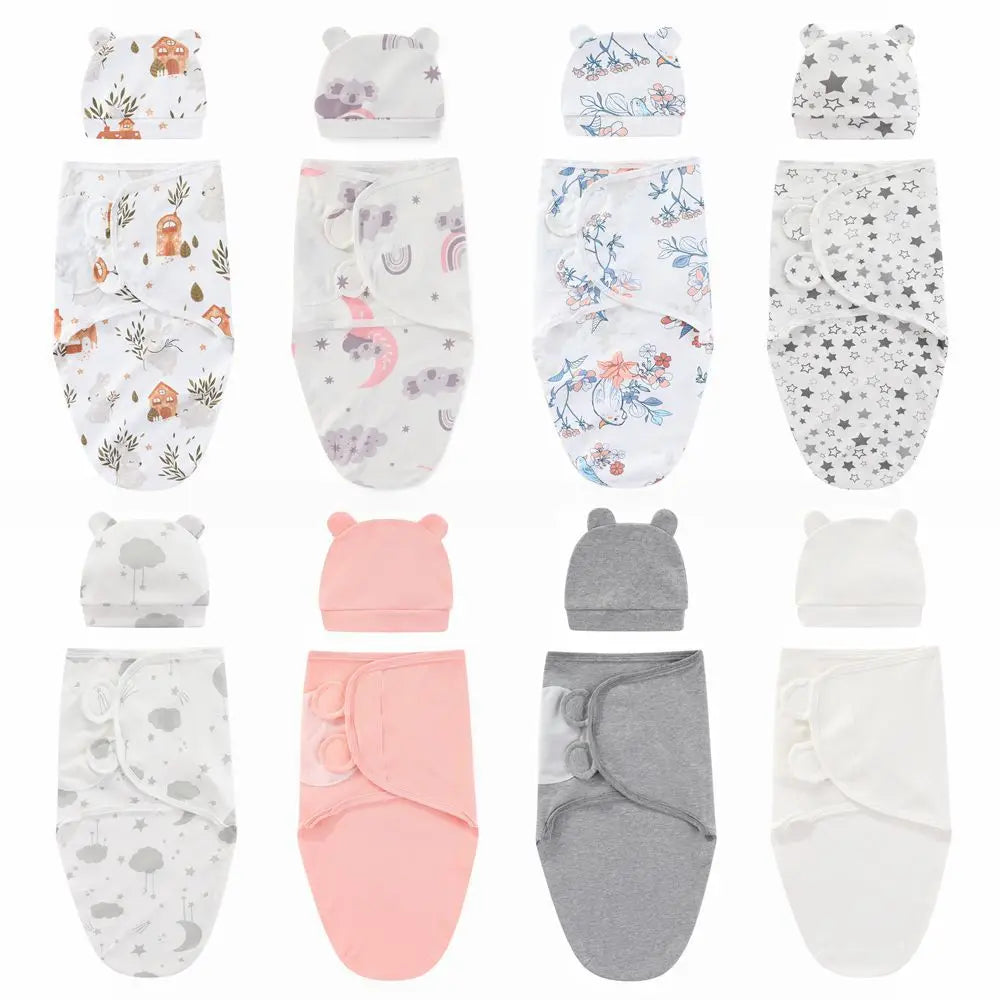 ZOETOPKID Baby Blanket and Hat Set pure Cotton Newborn Swaddle Adjustable Infant Wraps Applicable 4 Seasons 0-3 Months Blankets