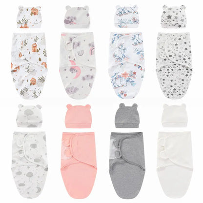 ZOETOPKID Baby Blanket and Hat Set pure Cotton Newborn Swaddle Adjustable Infant Wraps Applicable 4 Seasons 0-3 Months Blankets