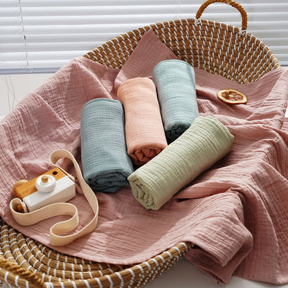 Happyflute 100% Cotton Crepe Muslin Swaddle Blanket Newborn Blanket Hug Quilt Soft Bath Towel Wrap Bedding Babies Stuff Blanket