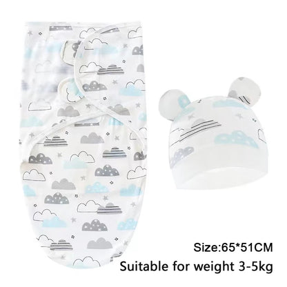Newborn Swaddle Set: Cartoon Cotton Blanket & Hat 0-6M