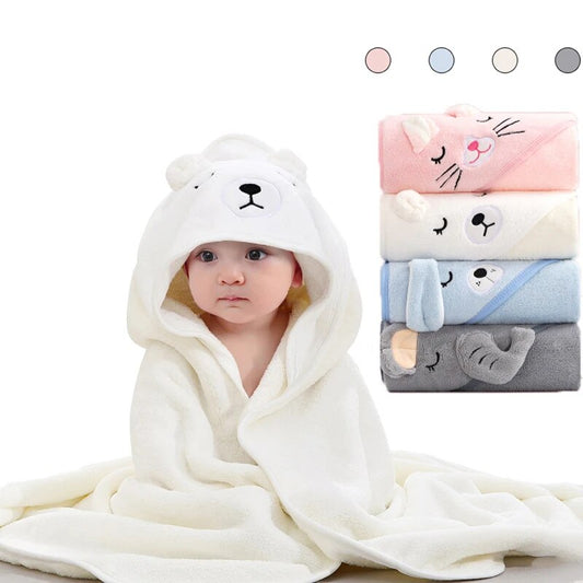 Swaddle Blankets: Toddler Bathrobe Hooded Coral Fleece Towel Blanket
