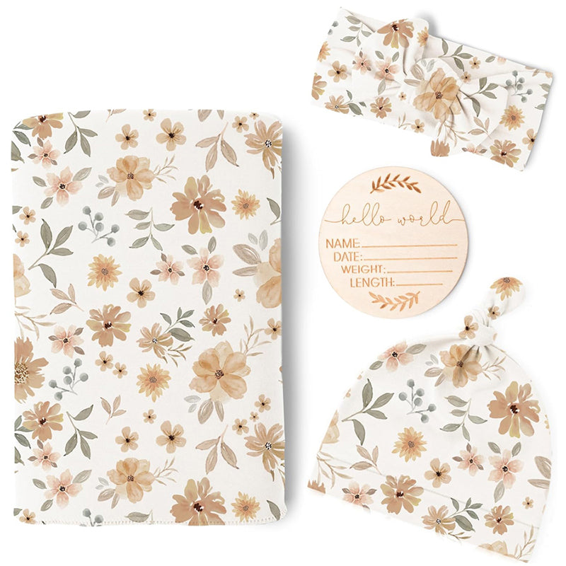 Newborn Swaddle Blanket & Headband Set - 4 Piece