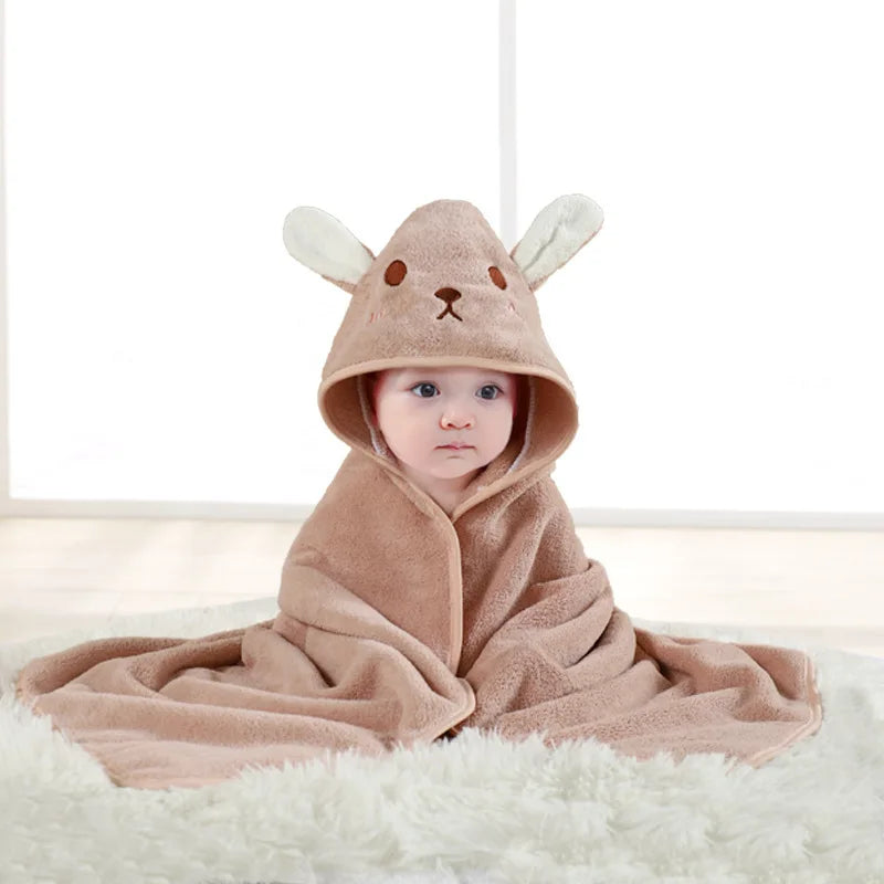 Swaddle Blankets: Toddler Bathrobe Hooded Coral Fleece Towel Blanket
