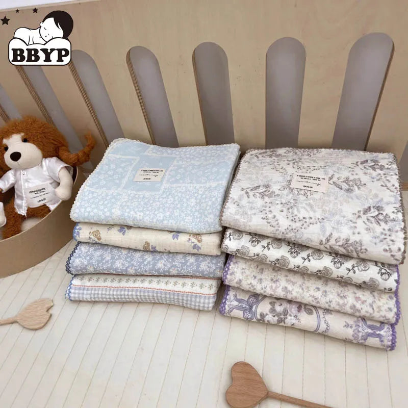 Baby Bath Towel Kids Swaddle Wrap Bedding Pure Cotton Bubble Muslin Blanket 2 Layers Infant Gauze Receiving Blanket