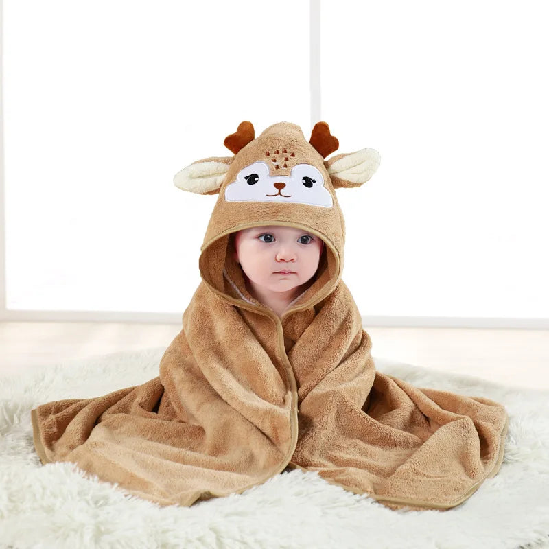 Swaddle Blankets: Toddler Bathrobe Hooded Coral Fleece Towel Blanket