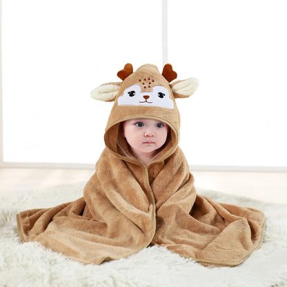 Swaddle Blankets: Toddler Bathrobe Hooded Coral Fleece Towel Blanket