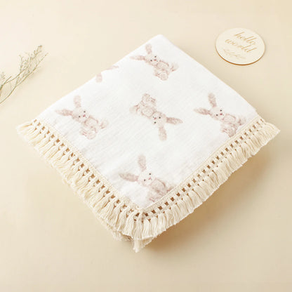 Floral Print Baby Blanket Cotton Summer Muslin Swaddle Gauze Stroller Cover Sunflower Tassel Baby Bath Towel Newborn Bedding