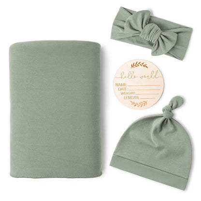 Newborn Swaddle Blanket & Headband Set - 4 Piece