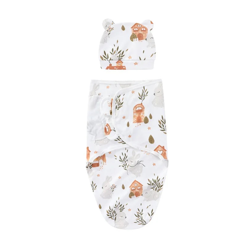 ZOETOPKID Baby Blanket and Hat Set pure Cotton Newborn Swaddle Adjustable Infant Wraps Applicable 4 Seasons 0-3 Months Blankets